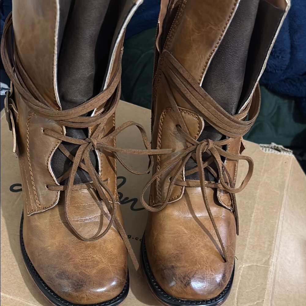 Vintage Brown Leather Lace Up Boots